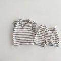 Korean Striped Contrast Color Retro Sleeveless T-shirt Shorts Home Children's Suit