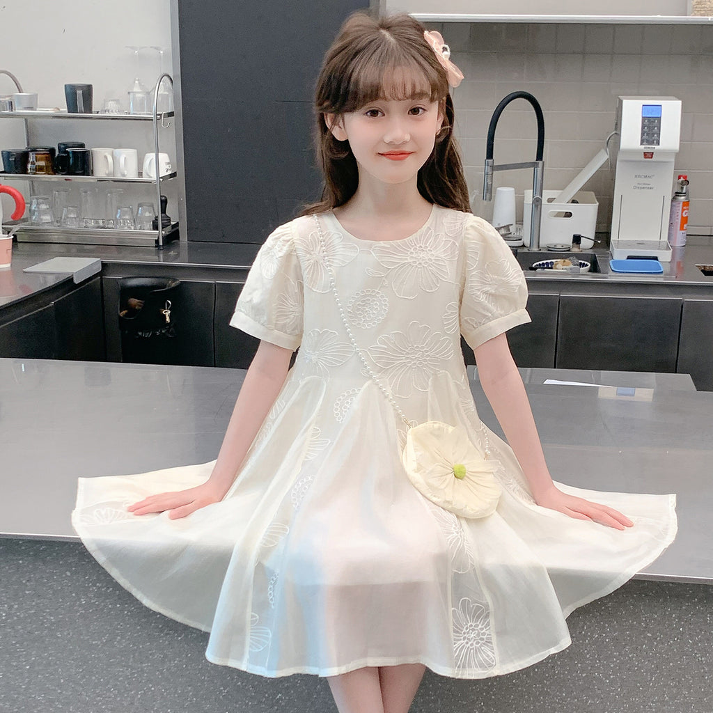 Children's Summer Beautiful Thin Western Style White Children's Dress