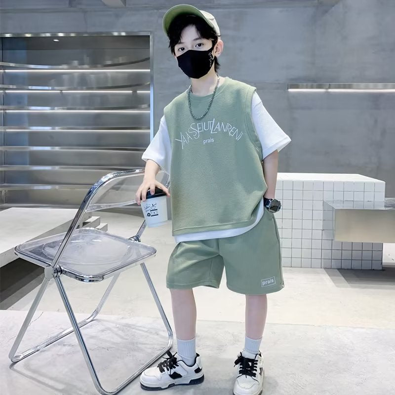 Children's Boys Summer Short-sleeved Handsome Fried Street Children's Suit