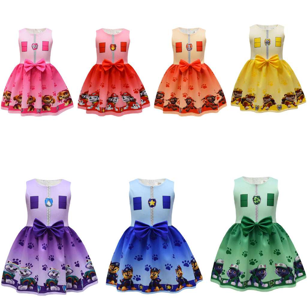 Trendy Popular Digital Printing Cartoon Bow Children's Dress
