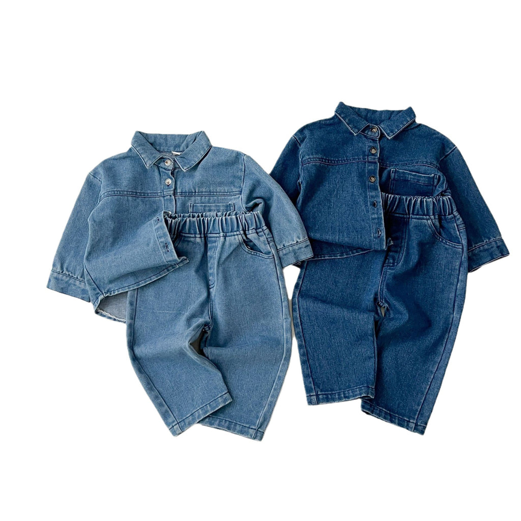 Children's Korean Style Denim Boy Retro Long-sleeved Shirt Children's Suit