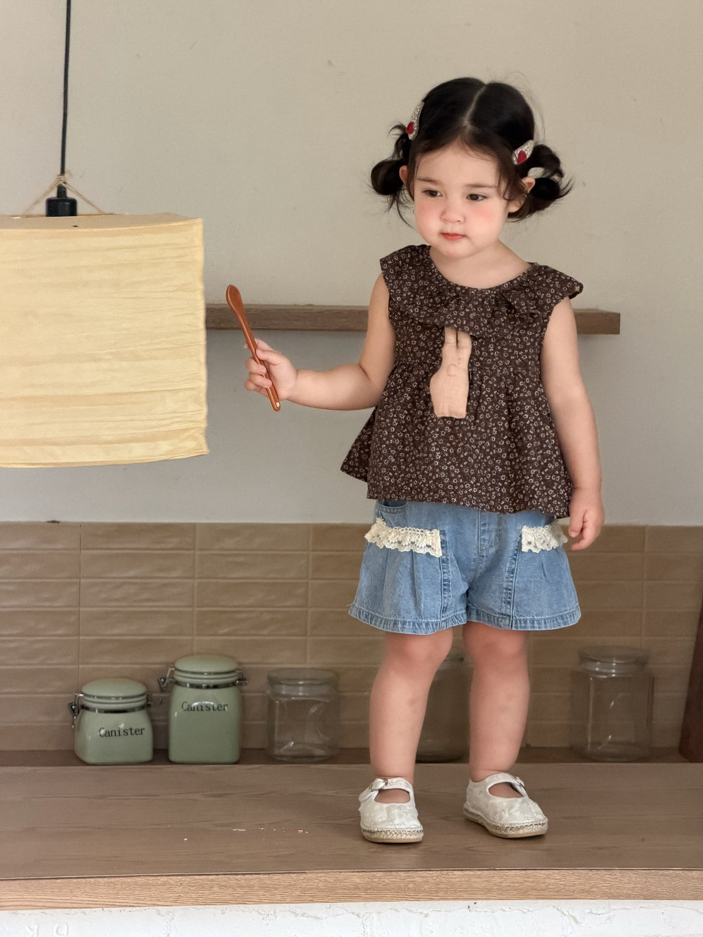 Children's Floral Doll Shirt Denim Shorts Korean Children's Suit