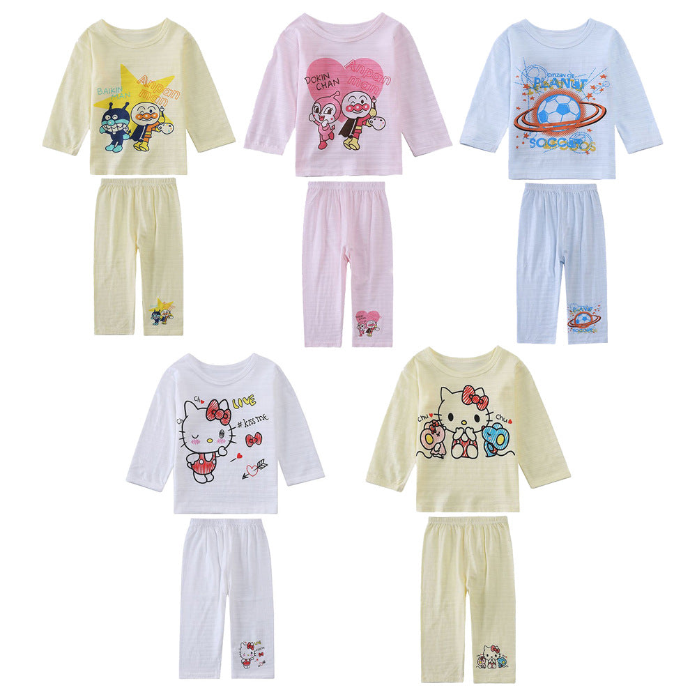 Women's & Men's Long-sleeved Trousers Underwear Set Slub Cotton Children's Suit