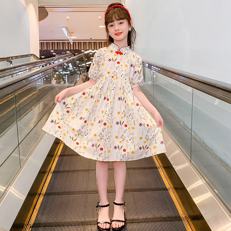 Cotton Floral Ethnic Style Pastoral French Republic Of China Improved Children's Dress