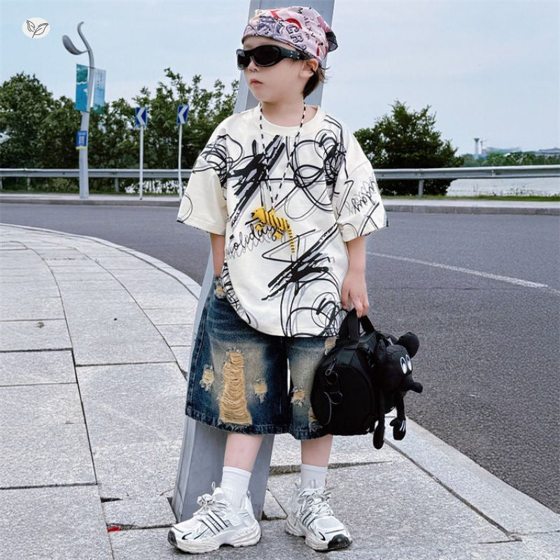 Summer Middle Big Pattern Denim With Children's Pants