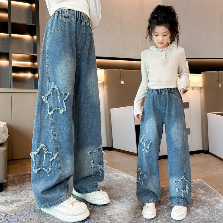 Jeans Korean Casual Five-pointed Star For Middle Children's Pants