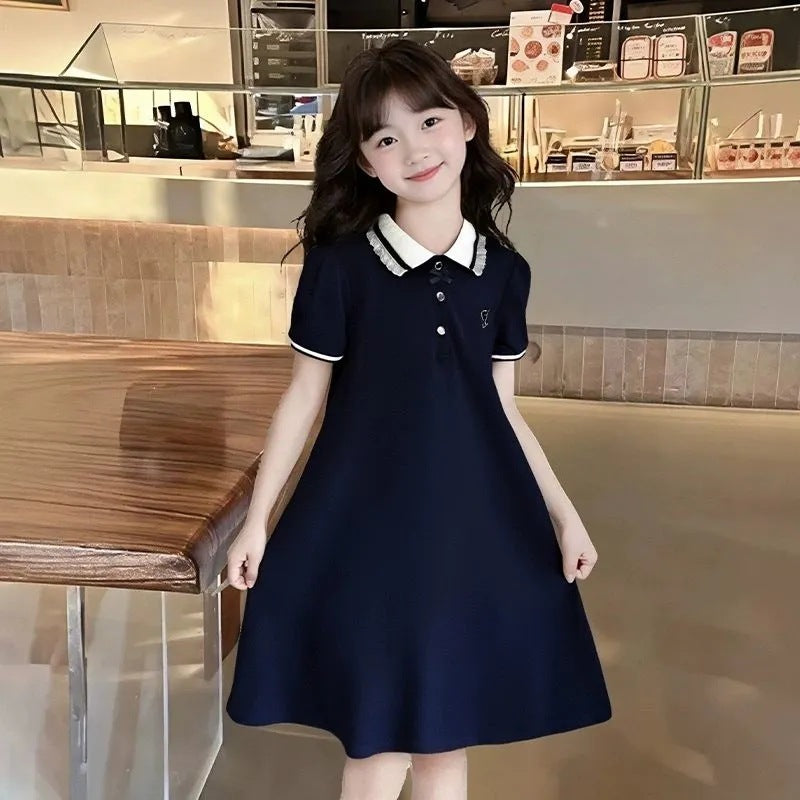 For Middle Big Graceful Fashionable Collar Short Sleeve Princess Children's Dress