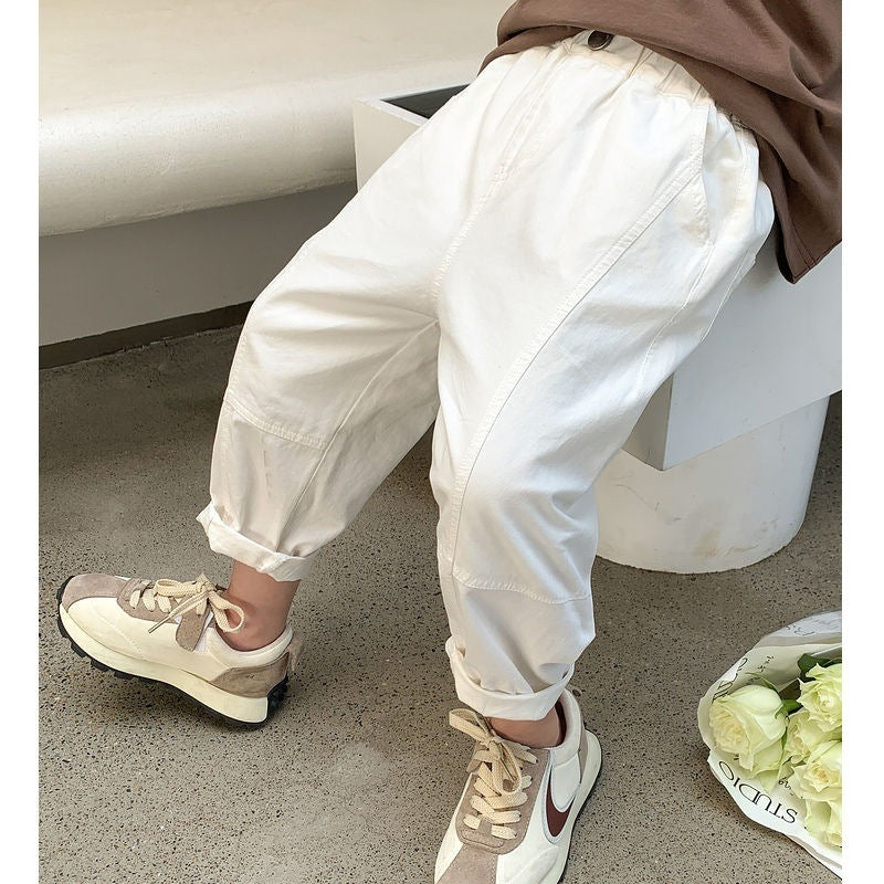 Children's Summer Clothing Thin Trousers Medium Big White Fashionable Cropped Children's Pants