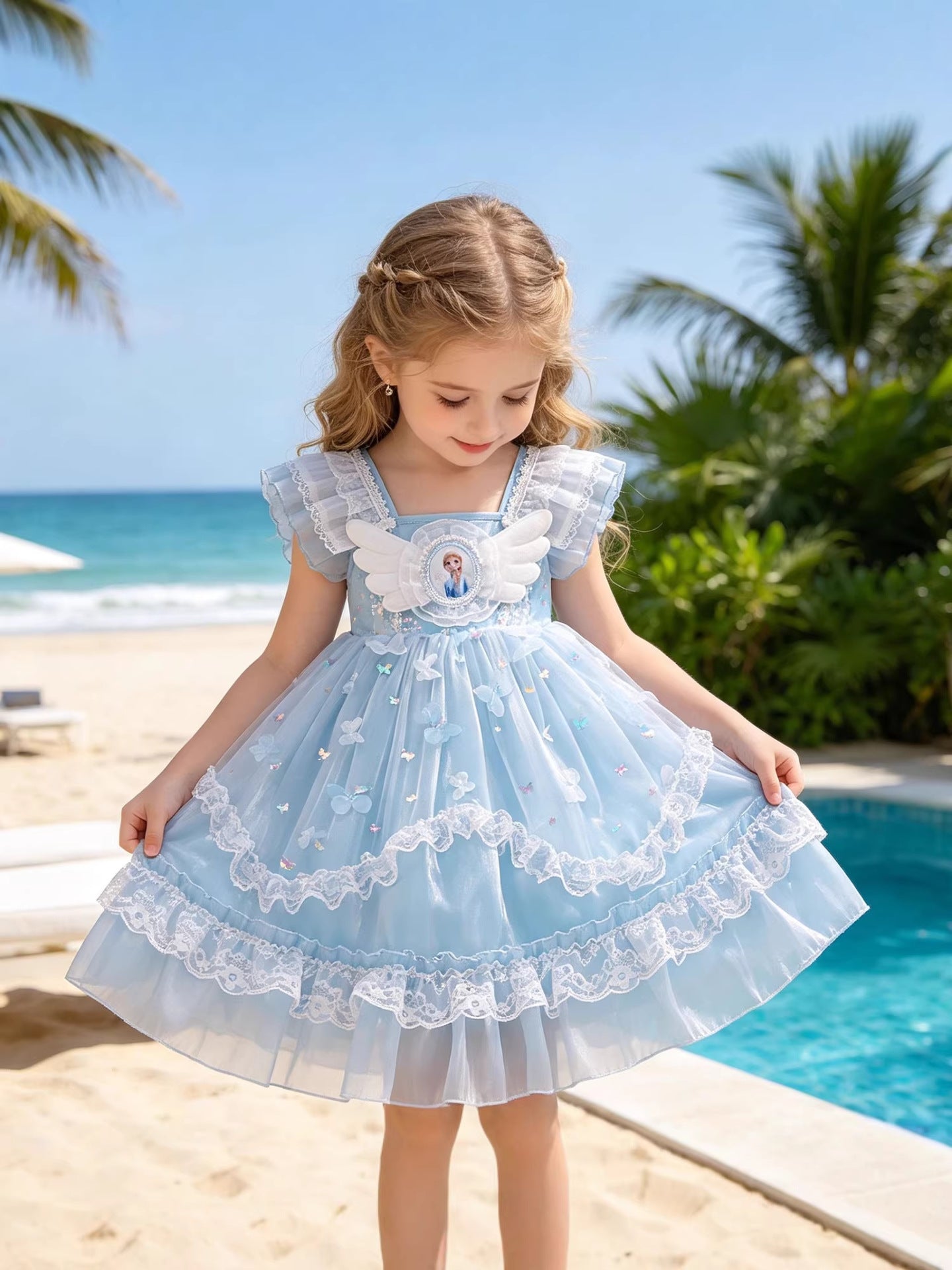 Children's Flounced Sleeve Skirt Princess Elsa Lolita Skirts Children's Dress