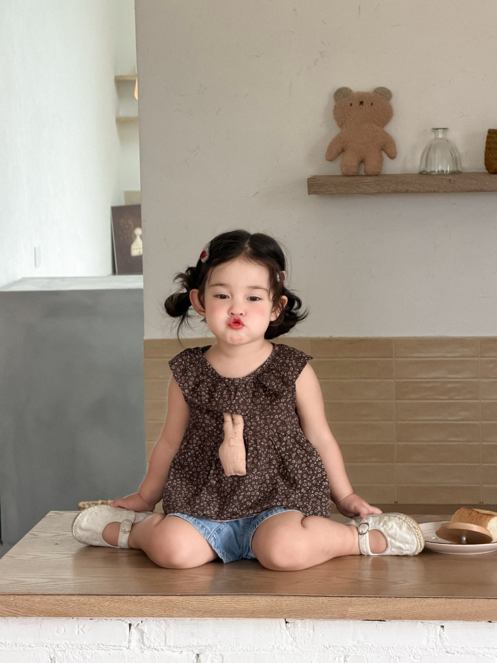 Children's Floral Doll Shirt Denim Shorts Korean Children's Suit