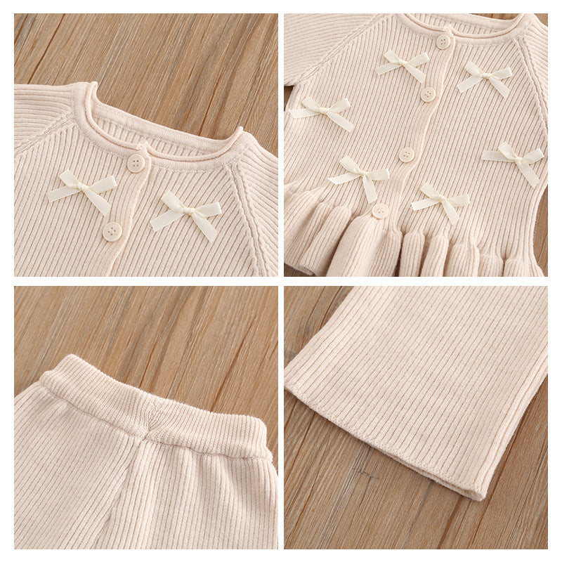 Children's Classic Style Knitted Cardigan Pants Two-piece Children's Suit