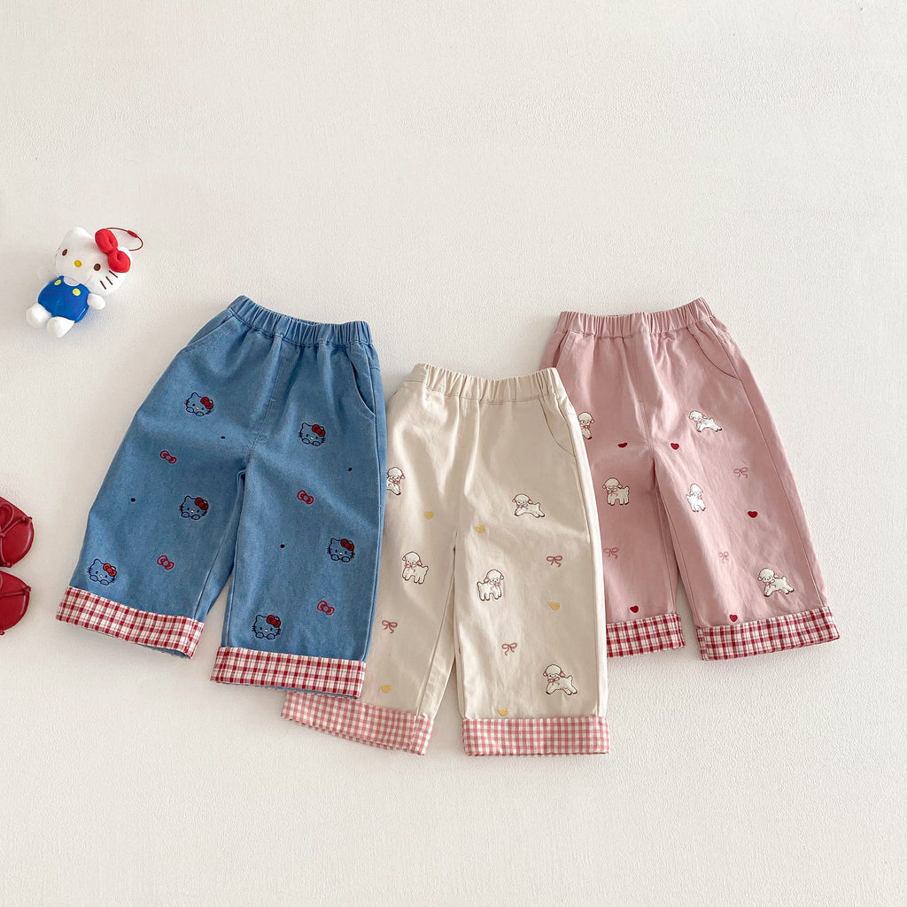 Children's Super Cute Casual Spring Bow Lamb Flanging Children's Pants
