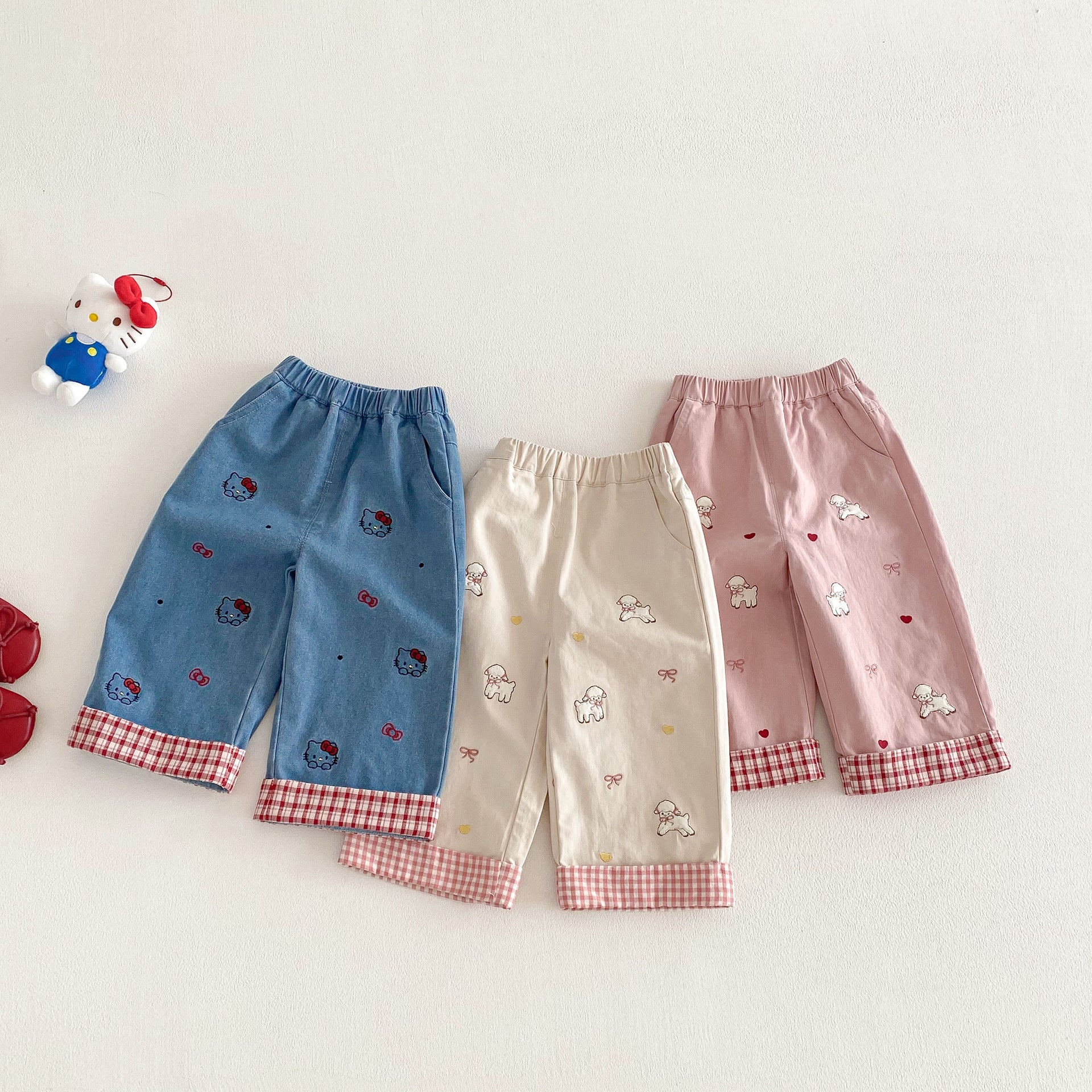 Children's Super Cute Casual Spring Bow Lamb Flanging Children's Pants