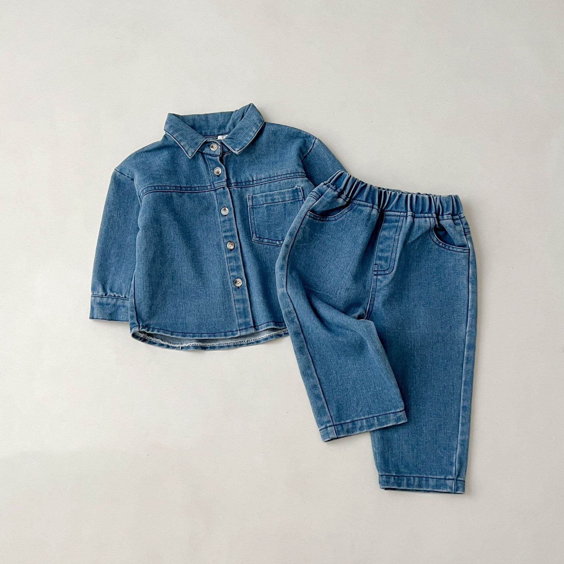 Children's Korean Style Denim Boy Retro Long-sleeved Shirt Children's Suit