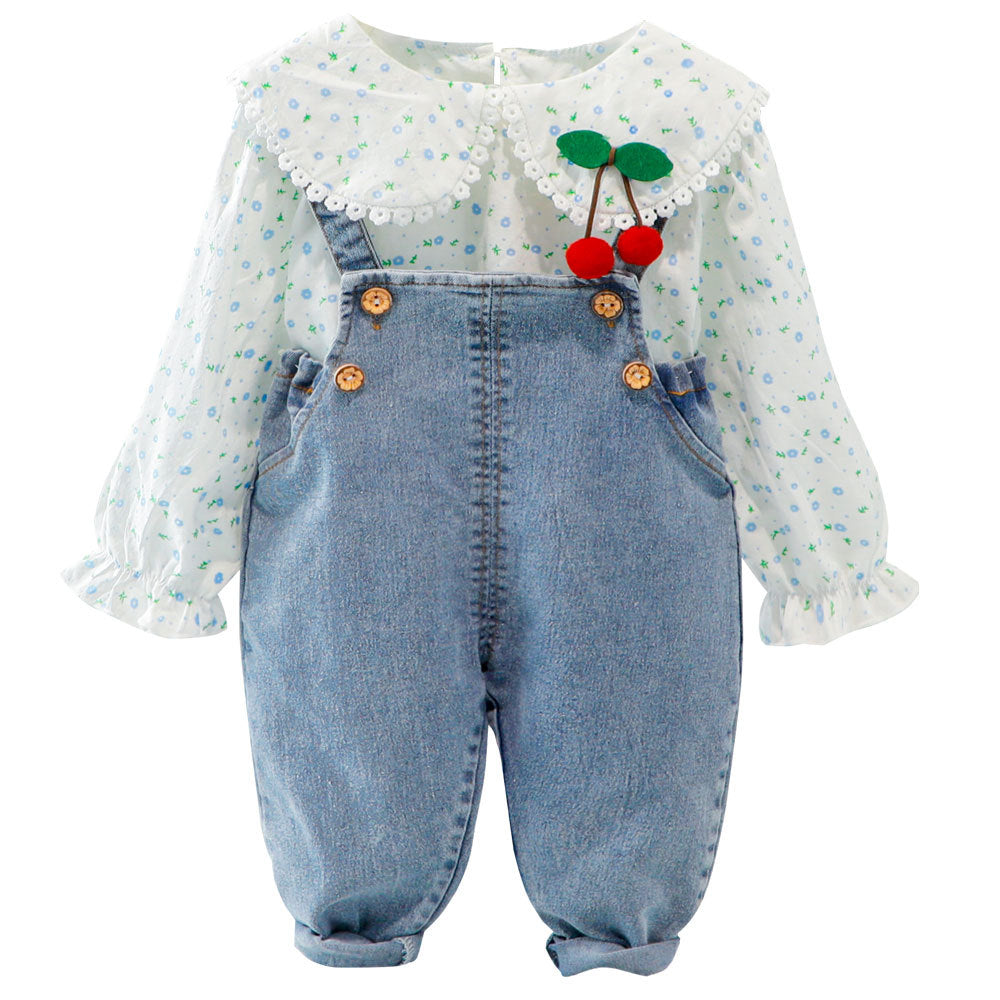 Children's Set Autumn Clothing Denim Trousers Suspender Pants Boys Children's Suit