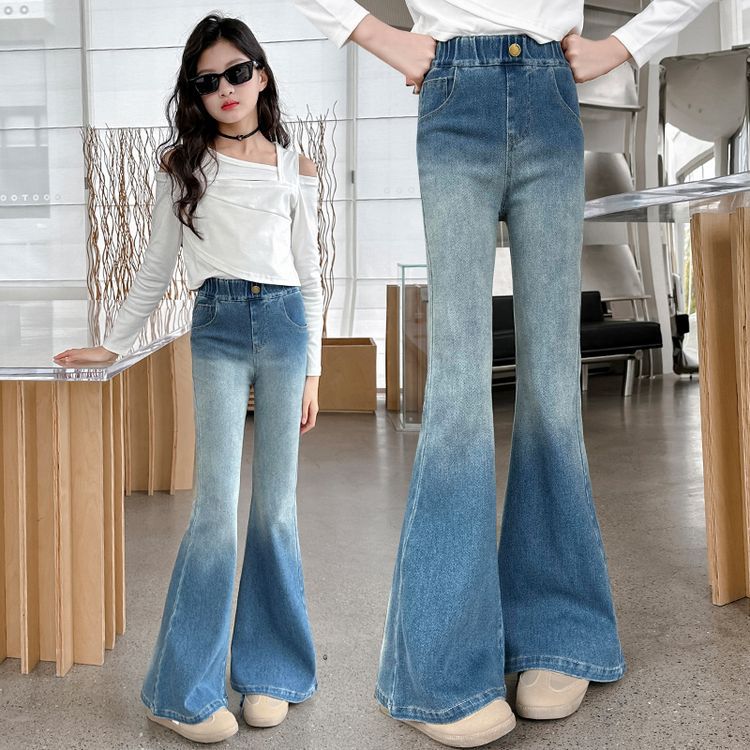 Denim Bell-bottom Korean Style Medium Big Fashion Children's Pants
