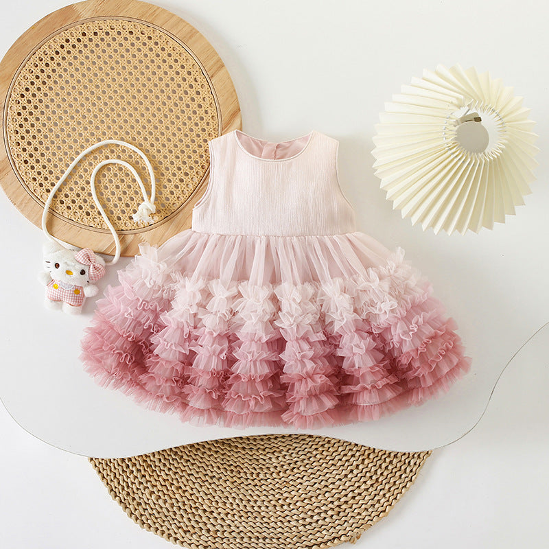 Children's Summer Gradient Sleeveless Fashionable Mesh Princess Children's Dress