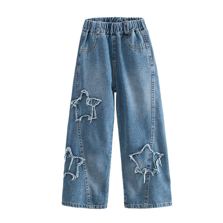 Jeans Korean Casual Five-pointed Star For Middle Children's Pants