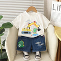 Children's Summer Short Sleeve Excavator Dinosaur T-shirt Clothing Handsome Korean Style Children's Suit