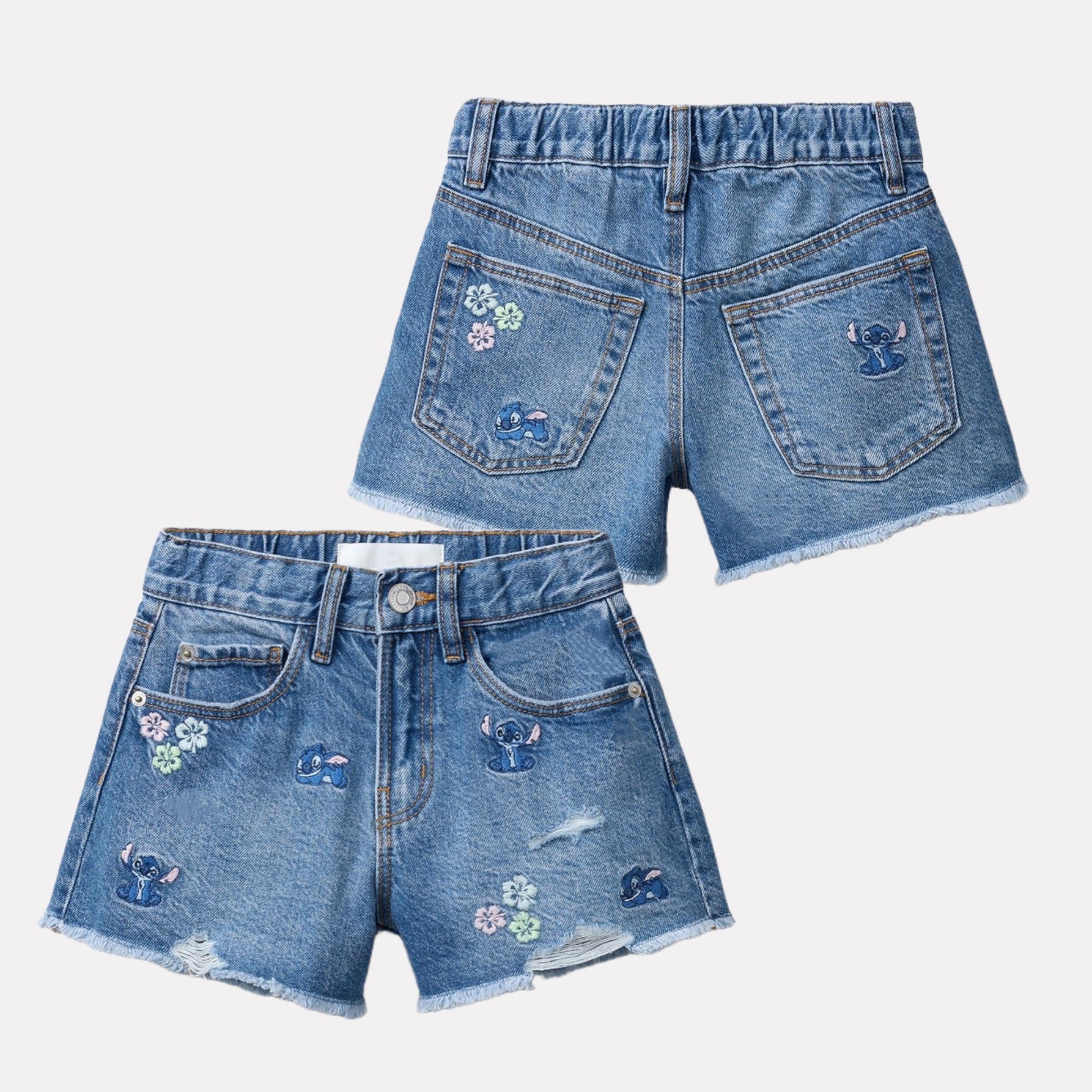 Embroidery Blue With Flowers Denim Shorts Children's Pants