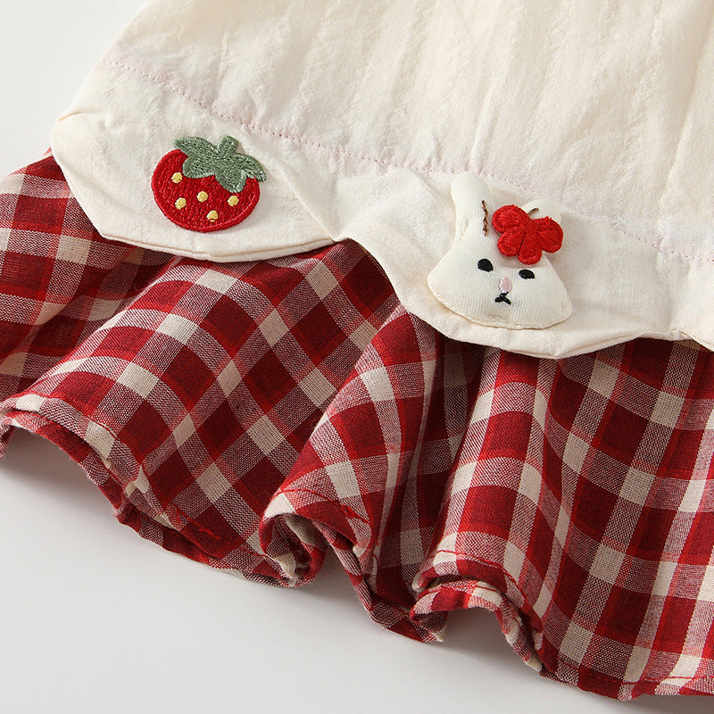 Flounced Sleeve Summer Plaid Stitching Princess Children's Dress