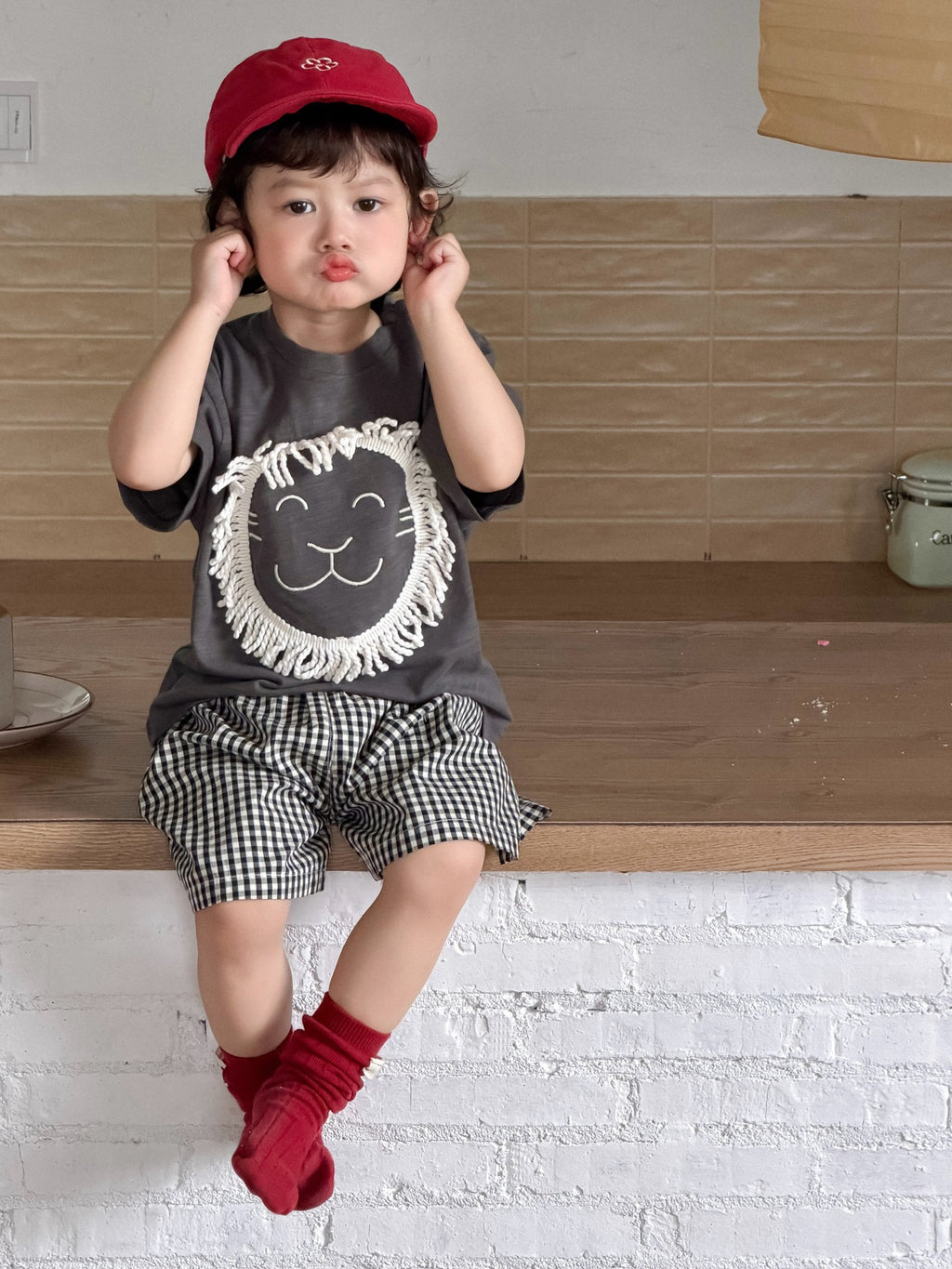Children's Clothing Summer Clothes Korean Style Cartoon T-shirt Plaid Children's Suit