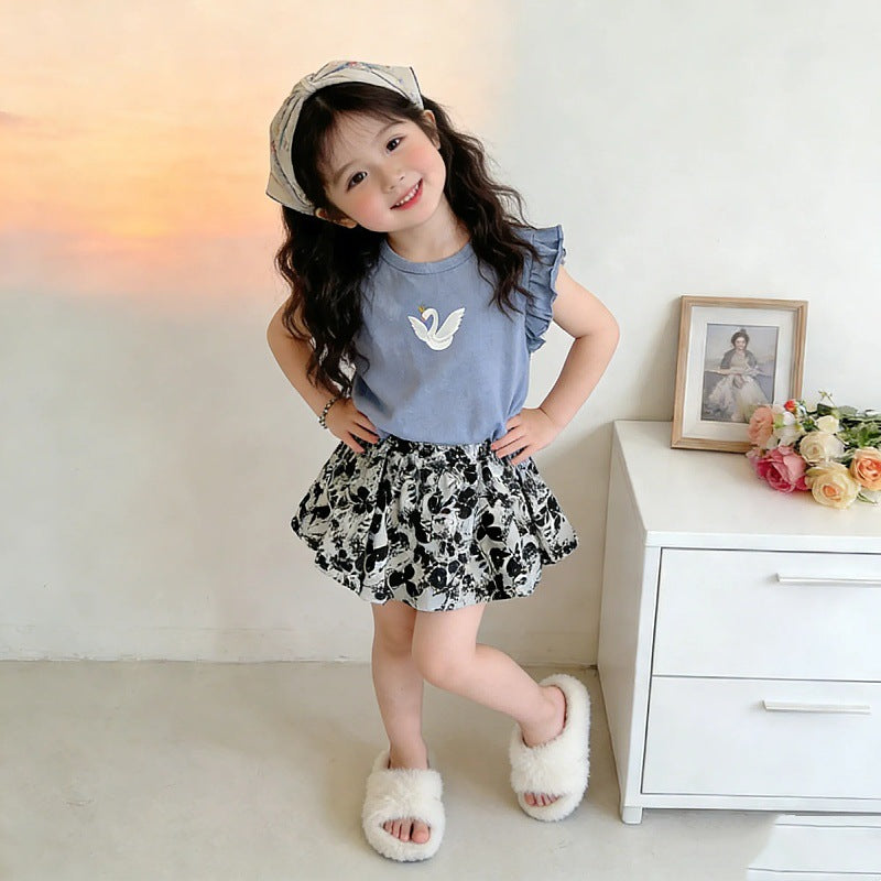 Western Style Cute Short Sleeve T-shirt Children's Suit