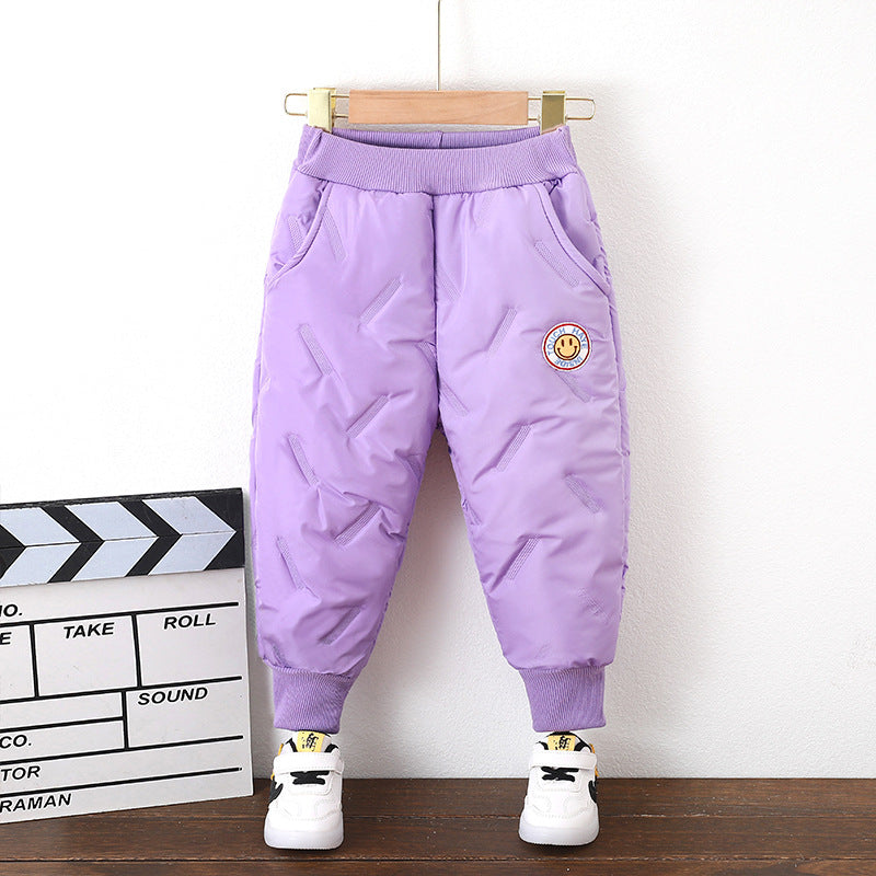 Fleece-lined Thickened Casual Winter Wear Windproof Boy Long Children's Pants