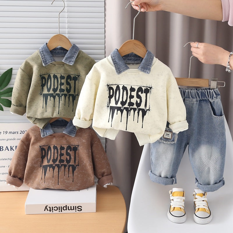Children's Fried Street Fashion Trendy Spring Western Style Two-piece Children's Suit