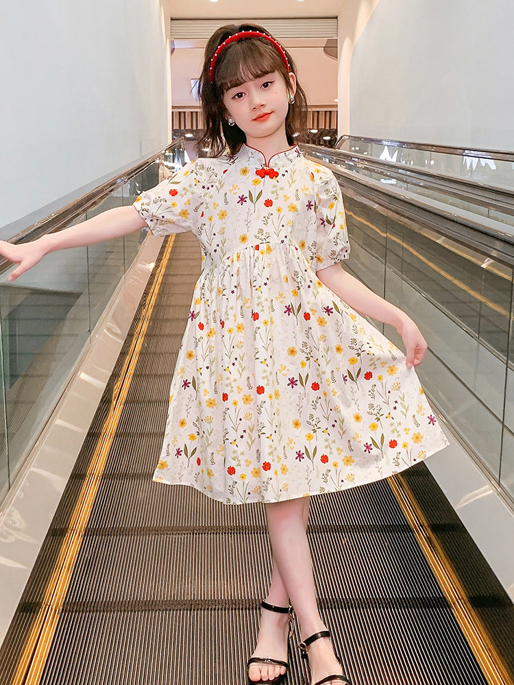 Cotton Floral Ethnic Style Pastoral French Republic Of China Improved Children's Dress