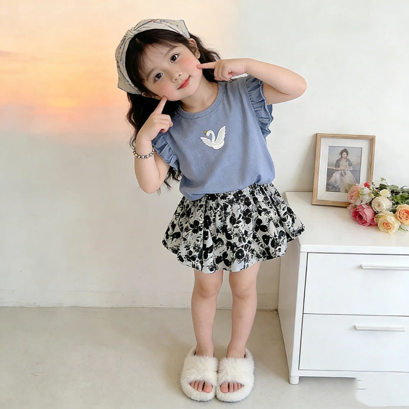 Western Style Cute Short Sleeve T-shirt Children's Suit