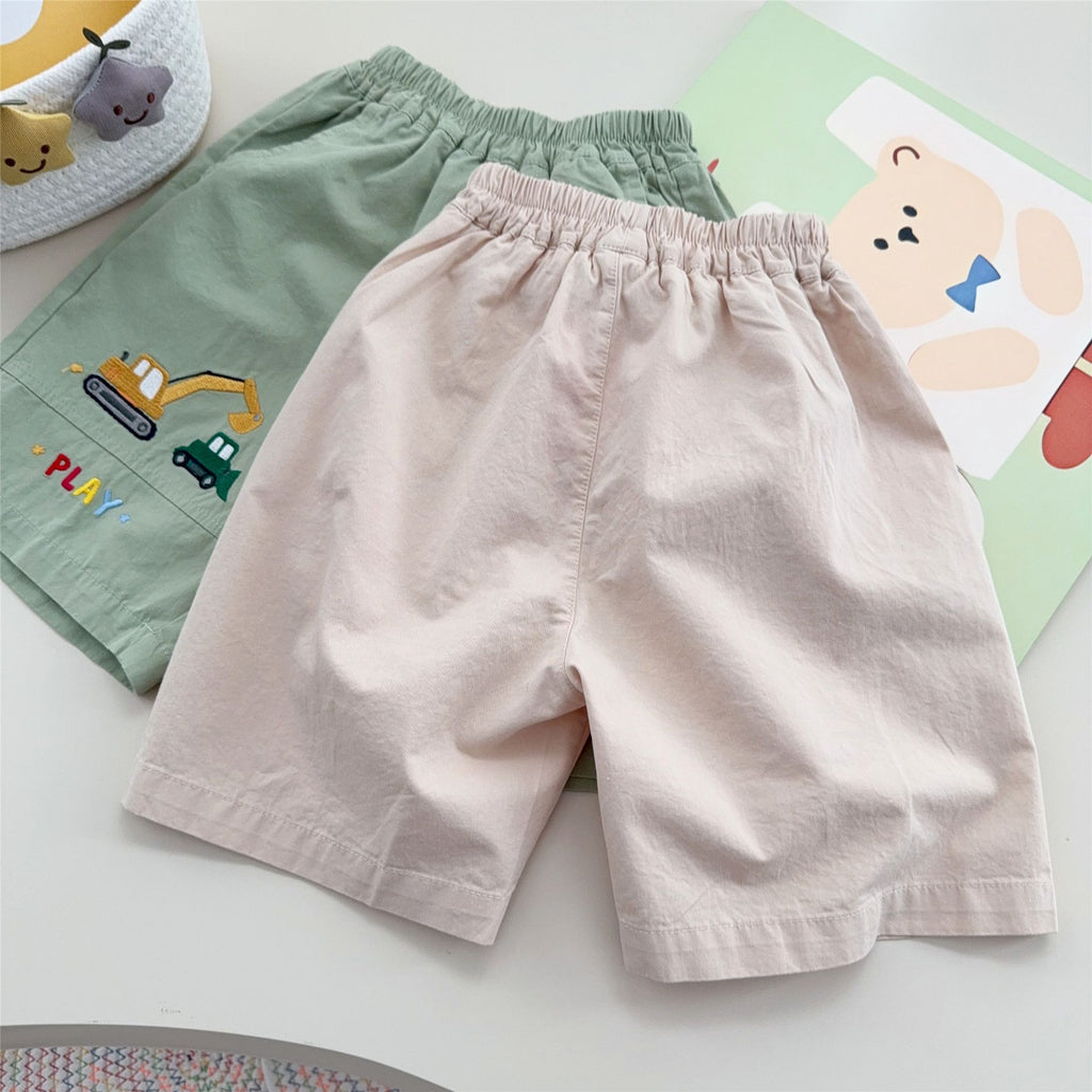 Women's & Men's Summer Cartoon Excavator Car Patch Embroidery Shorts Children's Pants