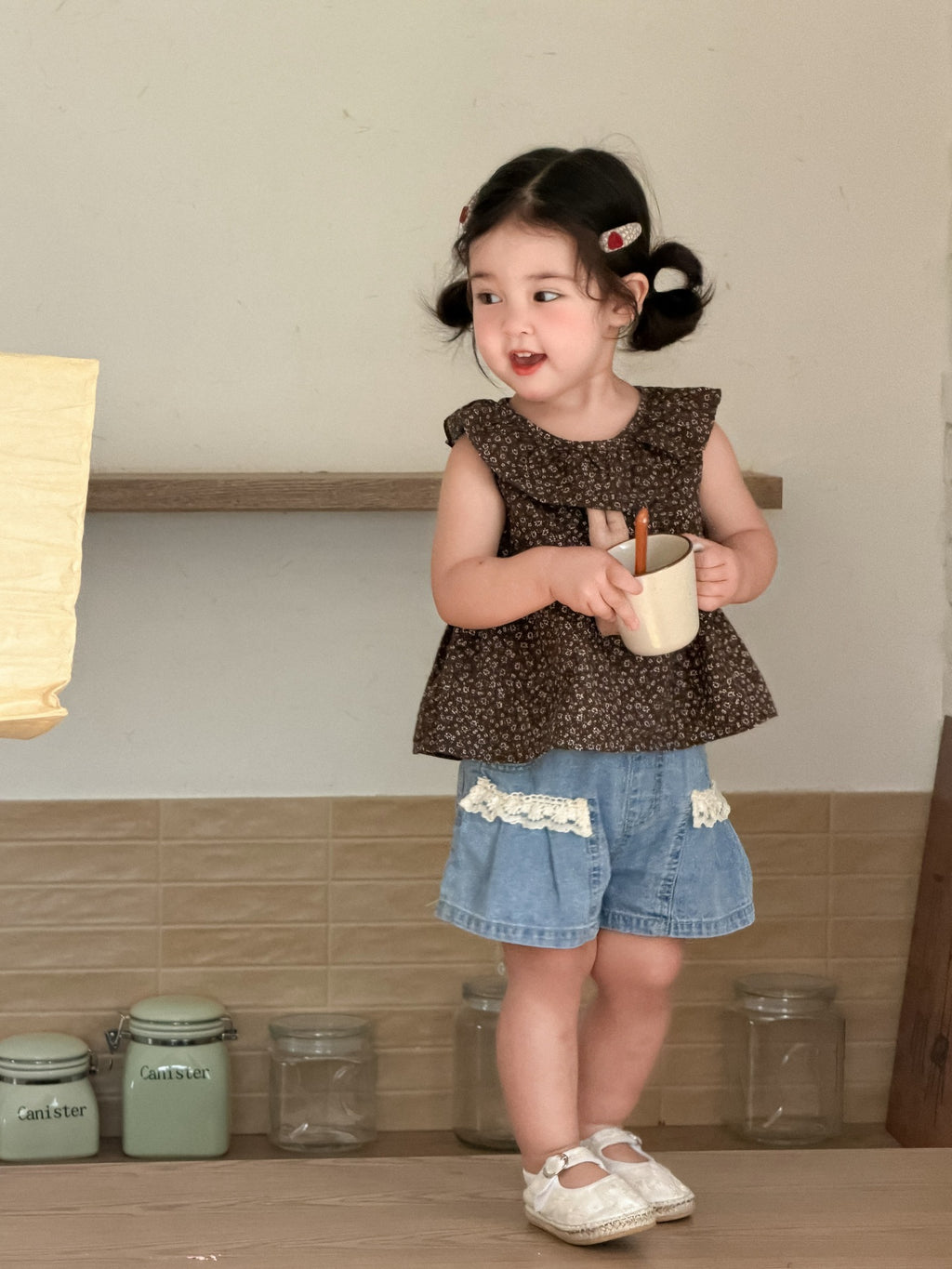 Children's Floral Doll Shirt Denim Shorts Korean Children's Suit