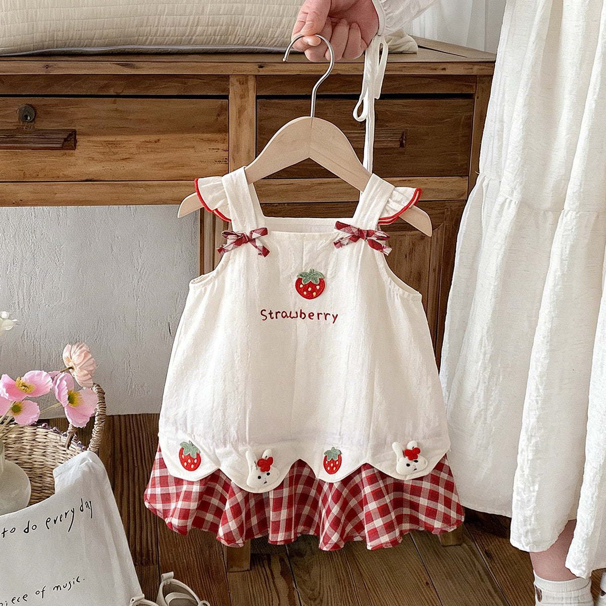 Flounced Sleeve Summer Plaid Stitching Princess Children's Dress