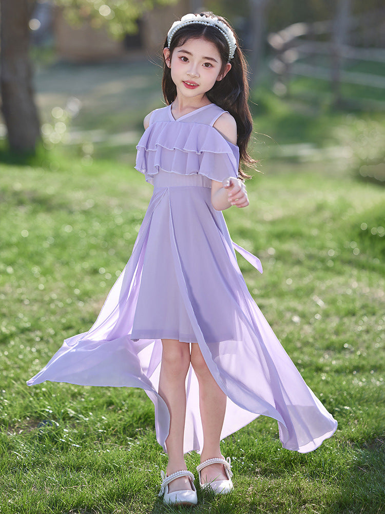 Children's Middle Big Chiffon Summer Front Short Back Long Children's Dress