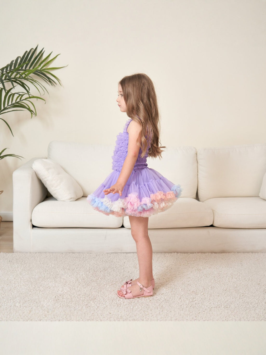 Children's Purple Princess Suspender Layered Mesh Bubble Skirt Performance Children's Dress