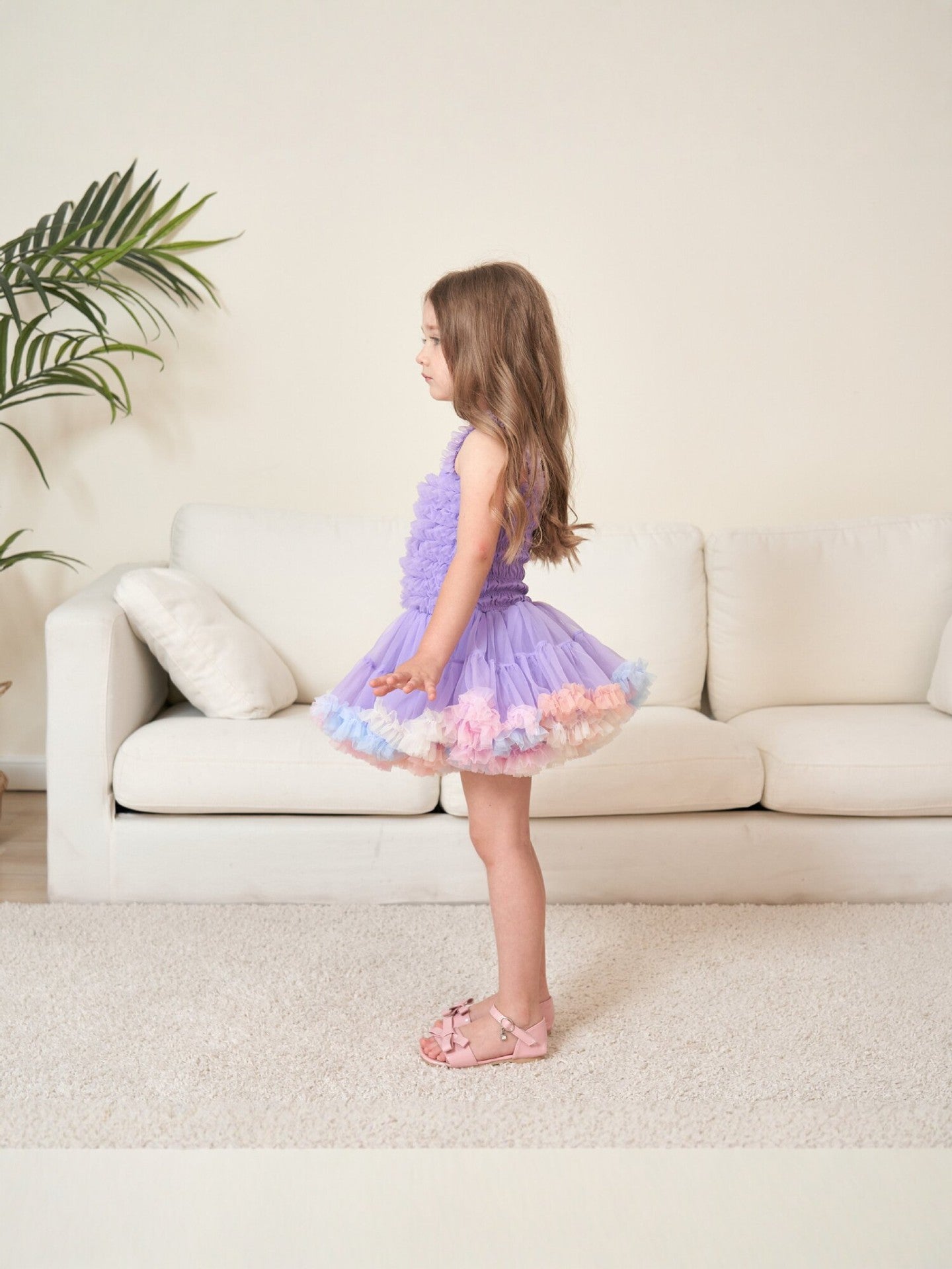 Children's Purple Princess Suspender Layered Mesh Bubble Skirt Performance Children's Dress