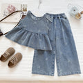 Summer Korean Style Denim Skirt Trousers Two-piece Washed Children's Suit