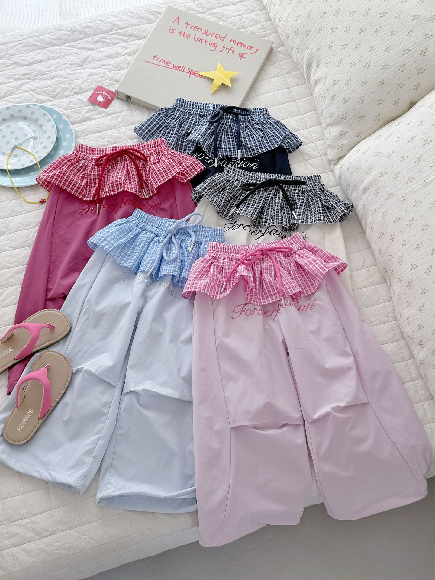Children's Ice Silk Summer Plaid Skirt Mute Children's Pants