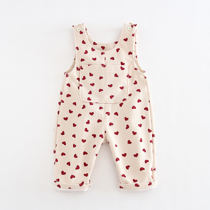 Children's Korean Style Suspender Heart Printing Corduroy Children's Pants