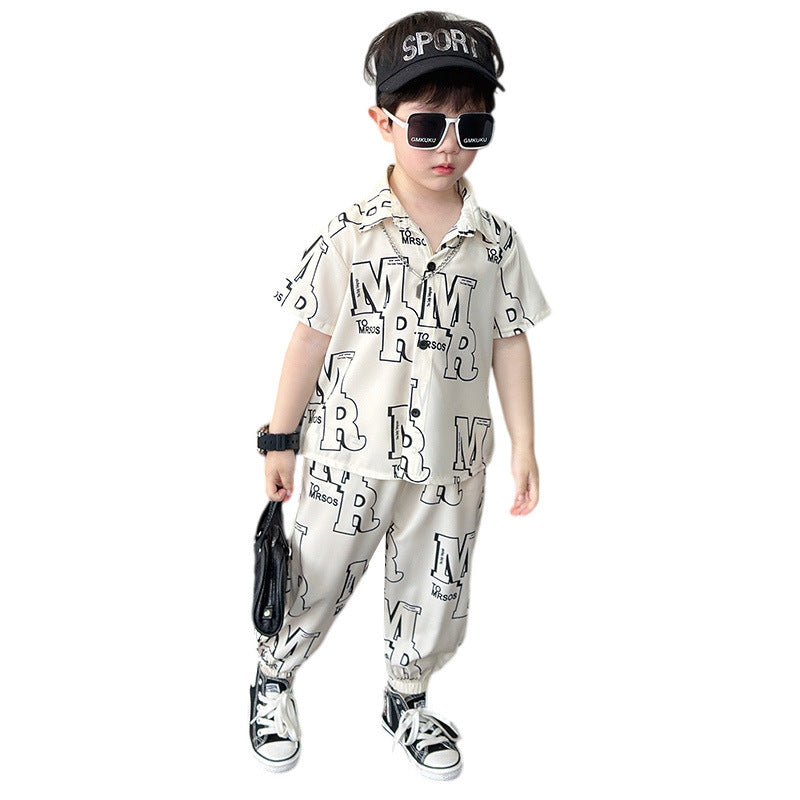Summer Fashion Short Sleeve Shirt Anti Mosquito Pants Two Children's Suit